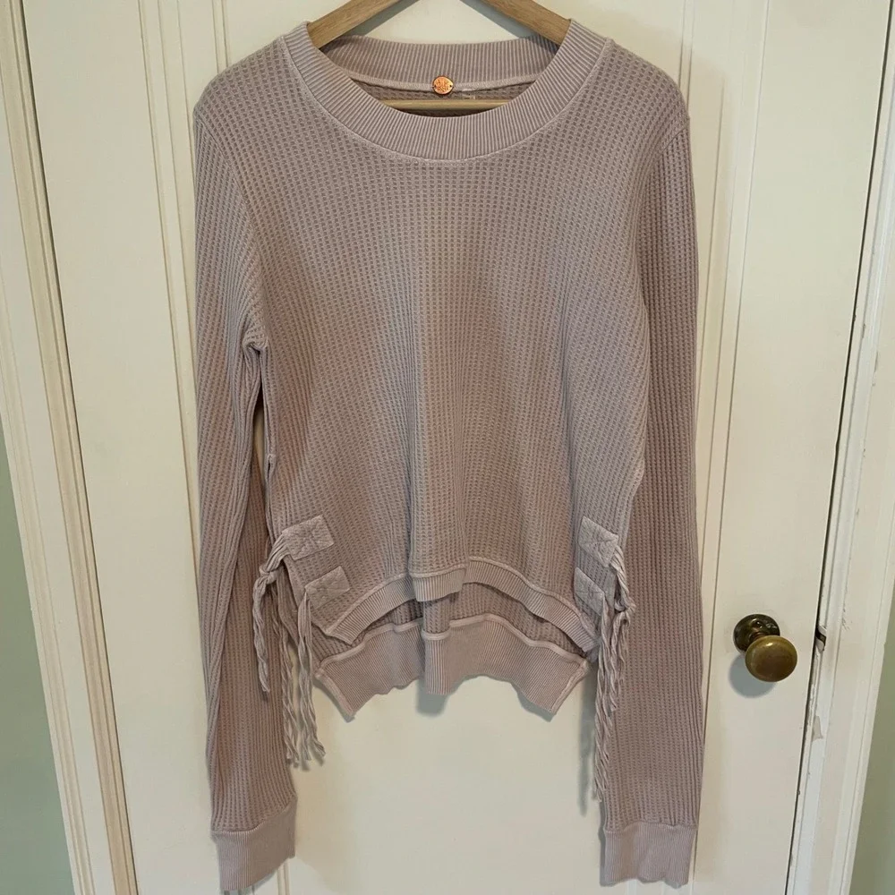 Free People Interlaken Waffle Knit Top Large Dusty Rose